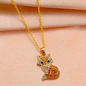 Fancy Fox rhinestone pendant with 20” chain necklace